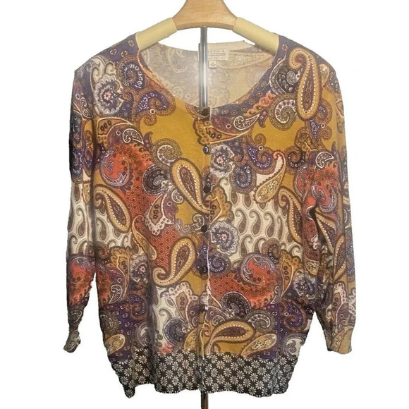 Women's Joseph A. Long Sleeve Button Up Paisley Cardigan Petite Size PXL - Picture 1 of 6